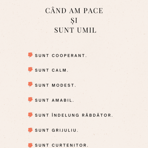 Planșă trăsături valorile Pace și Umilință